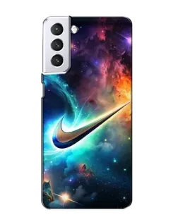 Чехол для Samsung Galaxy S21 с картинкой «Космический Nike Swoosh»