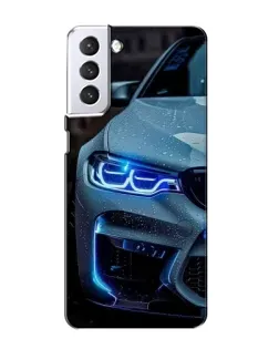 Чехол для Samsung Galaxy S21 с картинкой «Взгляд BMW с синими фарами» Чехол для Samsung Galaxy S21 с картинкой «Взгляд BMW с синими фарами»