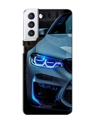 Чехол для Samsung Galaxy S21 с картинкой «Взгляд BMW с синими фарами»