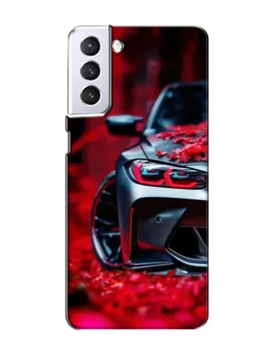Чехол для Samsung Galaxy S21 с картинкой «Спортивная BMW и цветы»