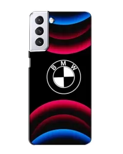 Чехол для Samsung Galaxy S21 с картинкой «Логотип BMW и неоновые дуги» Чехол для Samsung Galaxy S21 с картинкой «Логотип BMW и неоновые дуги»