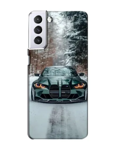 Чехол для Samsung Galaxy S21 с картинкой «BMW в зимнем лесу»