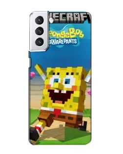 Чехол для Samsung Galaxy S21 с картинкой «Губка Боб Minecraft»