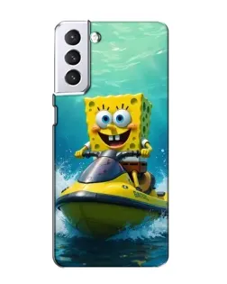Чехол для Samsung Galaxy S21 с картинкой «Спанч Боб на гидроцикле»