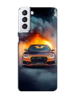 Чехол для Samsung Galaxy S21 с картинкой «Audi в огненном дыму» Чехол для Samsung Galaxy S21 с картинкой «Audi в огненном дыму»