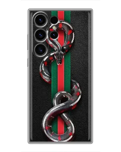 Чехол для Samsung Galaxy S22 Ultra с картинкой «Gucci — змея на полосе» Чехол для Samsung Galaxy S22 Ultra с картинкой «Gucci — змея на полосе»