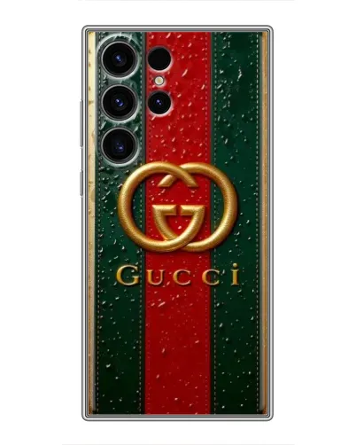Чехол для Samsung Galaxy S22 Ultra с картинкой «Gucci — фирменная полоса и золото» Чехол для Samsung Galaxy S22 Ultra с картинкой «Gucci — фирменная полоса и золото»