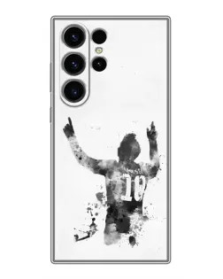 Чехол для Samsung Galaxy S22 Ultra с картинкой «Черно-белый силуэт Месси»