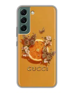 Чехол для Samsung Galaxy S22 с картинкой «Gucci — золотые бабочки»