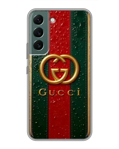 Чехол для Samsung Galaxy S22 с картинкой «Gucci — фирменная полоса и золото» Чехол для Samsung Galaxy S22 с картинкой «Gucci — фирменная полоса и золото»