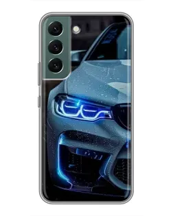 Чехол для Samsung Galaxy S22 с картинкой «Взгляд BMW с синими фарами»