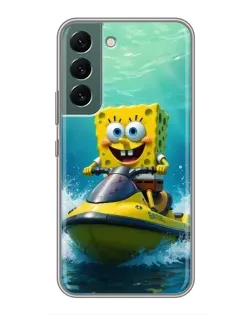 Чехол для Samsung Galaxy S22 с картинкой «Спанч Боб на гидроцикле»