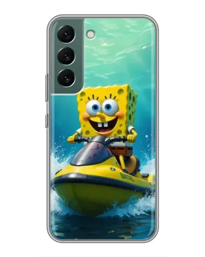 Чехол для Samsung Galaxy S22 с картинкой «Спанч Боб на гидроцикле»