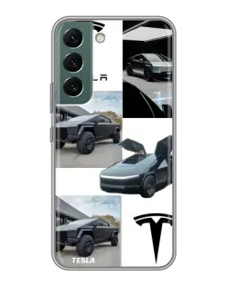 Чохол для Samsung Galaxy S22 з картинкою «Колаж Cybertruck Tesla»