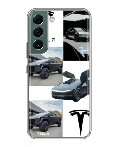 Чехол для Samsung Galaxy S22 с картинкой «Коллаж Cybertruck Tesla» Чехол для Samsung Galaxy S22 с картинкой «Коллаж Cybertruck Tesla»