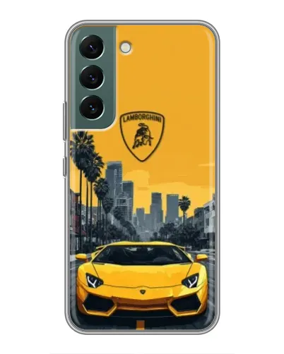 Чехол для Samsung Galaxy S22 с картинкой «Желтый Lamborghini город»