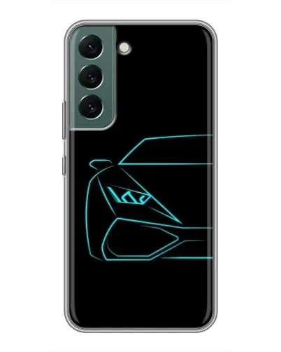 Чехол для Samsung Galaxy S22 с картинкой «Голубой силуэт Lamborghini»