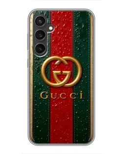 Чехол для Samsung Galaxy S23 FE с картинкой «Gucci — фирменная полоса и золото» Чехол для Samsung Galaxy S23 FE с картинкой «Gucci — фирменная полоса и золото»