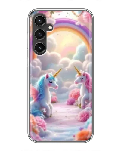 Чехол для Samsung Galaxy S23 FE с картинкой «Радуга и единороги»