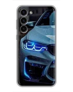 Чехол для Samsung Galaxy S23 Plus с картинкой «Взгляд BMW с синими фарами»