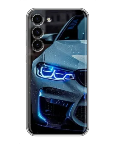 Чехол для Samsung Galaxy S23 Plus с картинкой «Взгляд BMW с синими фарами» Чехол для Samsung Galaxy S23 Plus с картинкой «Взгляд BMW с синими фарами»
