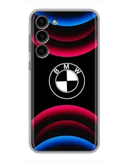 Чехол для Samsung Galaxy S23 Plus с картинкой «Логотип BMW и неоновые дуги»
