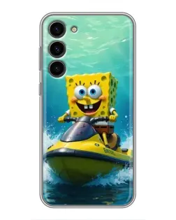 Чехол для Samsung Galaxy S23 Plus с картинкой «Спанч Боб на гидроцикле»
