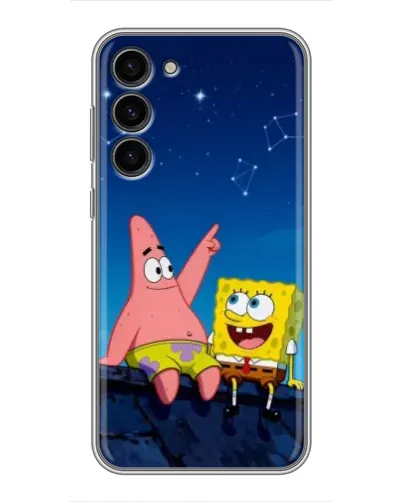 Чехол для Samsung Galaxy S23 Plus с картинкой «Губка Боб и Патрик ночью»