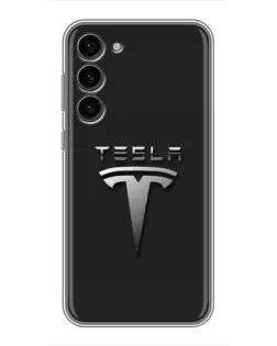 Чохол для Samsung Galaxy S23 Plus з картинкою «Сталевий логотип Tesla»