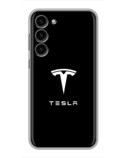 Чохол для Samsung Galaxy S23 Plus з картинкою «Tesla White Logo»