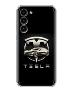 Чохол для Samsung Galaxy S23 Plus з картинкою «Tesla — срібне авто»