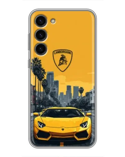 Чехол для Samsung Galaxy S23 Plus с картинкой «Желтый Lamborghini город»