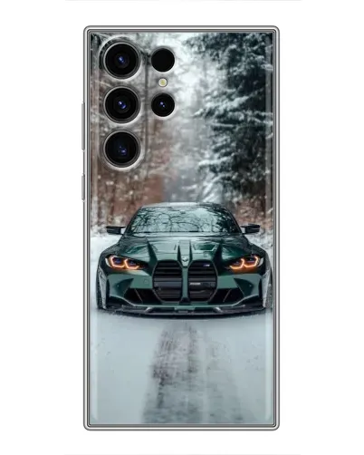 Чехол для Samsung Galaxy S23 Ultra с картинкой «BMW в зимнем лесу»