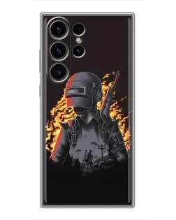 Чехол для Samsung Galaxy S23 Ultra с картинкой «PUBG — огненный силуэт»