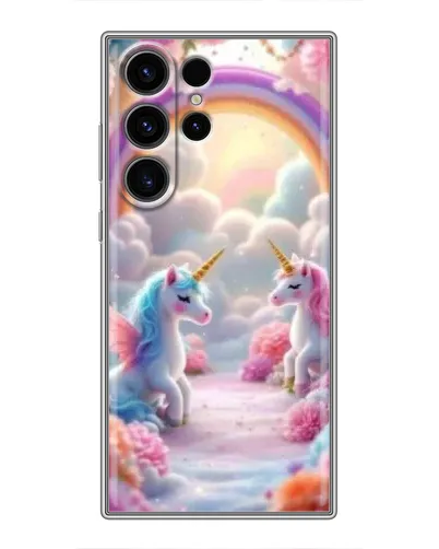 Чехол для Samsung Galaxy S23 Ultra с картинкой «Радуга и единороги»