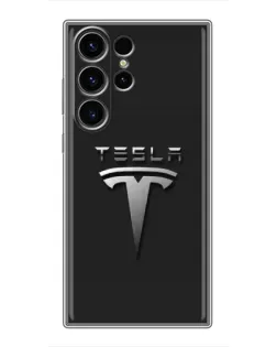 Чехол для Samsung Galaxy S23 Ultra с картинкой «Стальной логотип Tesla» Чехол для Samsung Galaxy S23 Ultra с картинкой «Стальной логотип Tesla»