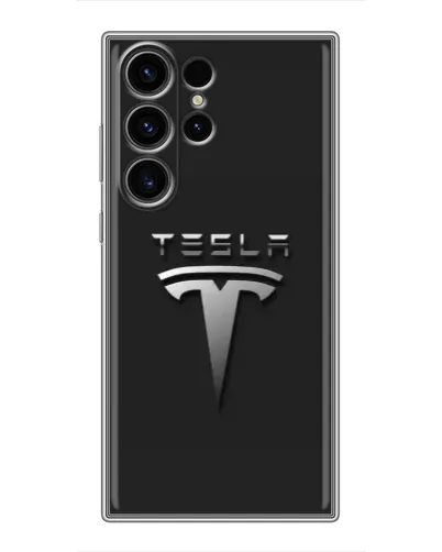 Чехол для Samsung Galaxy S23 Ultra с картинкой «Стальной логотип Tesla»