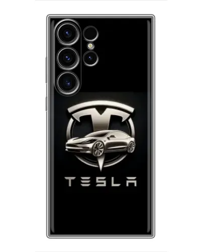 Чехол для Samsung Galaxy S23 Ultra с картинкой «Tesla — серебристое авто»