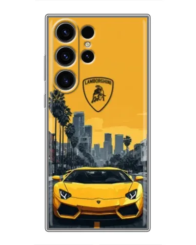 Чехол для Samsung Galaxy S23 Ultra с картинкой «Желтый Lamborghini город»