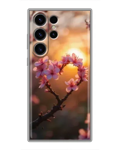 Чехол для Samsung Galaxy S23 Ultra с картинкой «Розовый цвет сердце на фоне заката»