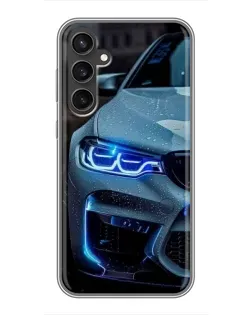 Чехол для Samsung Galaxy S23 с картинкой «Взгляд BMW с синими фарами»