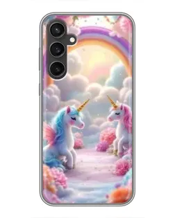 Чехол для Samsung Galaxy S23 с картинкой «Радуга и единороги»
