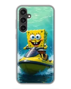 Чехол для Samsung Galaxy S23 с картинкой «Спанч Боб на гидроцикле»