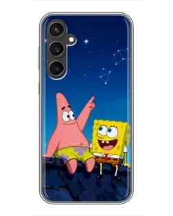 Чехол для Samsung Galaxy S23 с картинкой «Губка Боб и Патрик ночью»