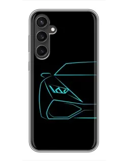 Чехол для Samsung Galaxy S23 с картинкой «Голубой силуэт Lamborghini»