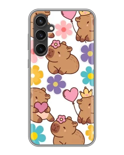 Чехол для Samsung Galaxy S23 с картинкой «Цветочный паттерн капибар»