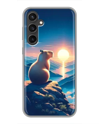 Чехол для Samsung Galaxy S23 с картинкой «Закат солнца с капибарой»
