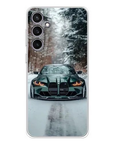 Чехол для Samsung Galaxy S24 FE с картинкой «BMW в зимнем лесу»