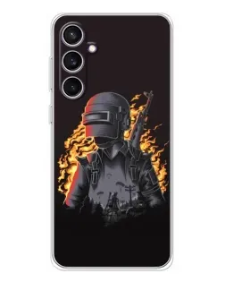 Чехол для Samsung Galaxy S24 FE с картинкой «PUBG — огненный силуэт»