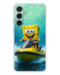 Чехол для Samsung Galaxy S24 FE с картинкой «Спанч Боб на гидроцикле»